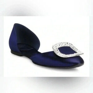 Authentic Roger Vivier statement blue satin Dorsay flat pointed  toe sandal 35.5